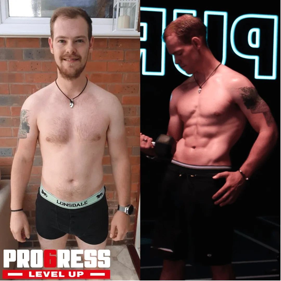 Male body recomposition transformation showing visible abs after Andres Fitness coaching