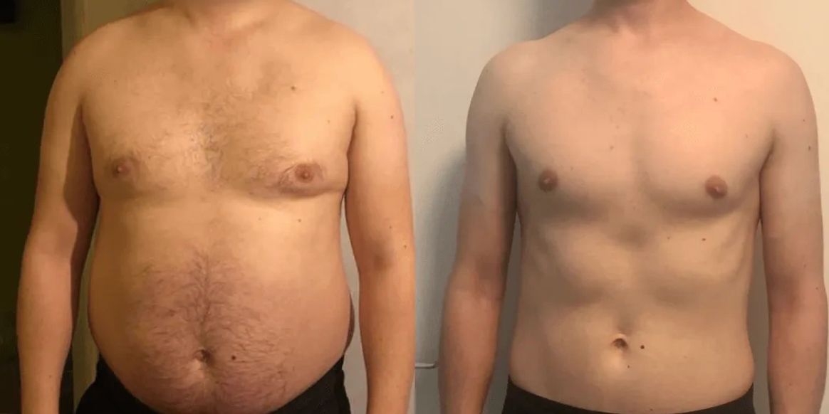 Male fat loss transformation showing belly reduction after Andres Fitness personal training
