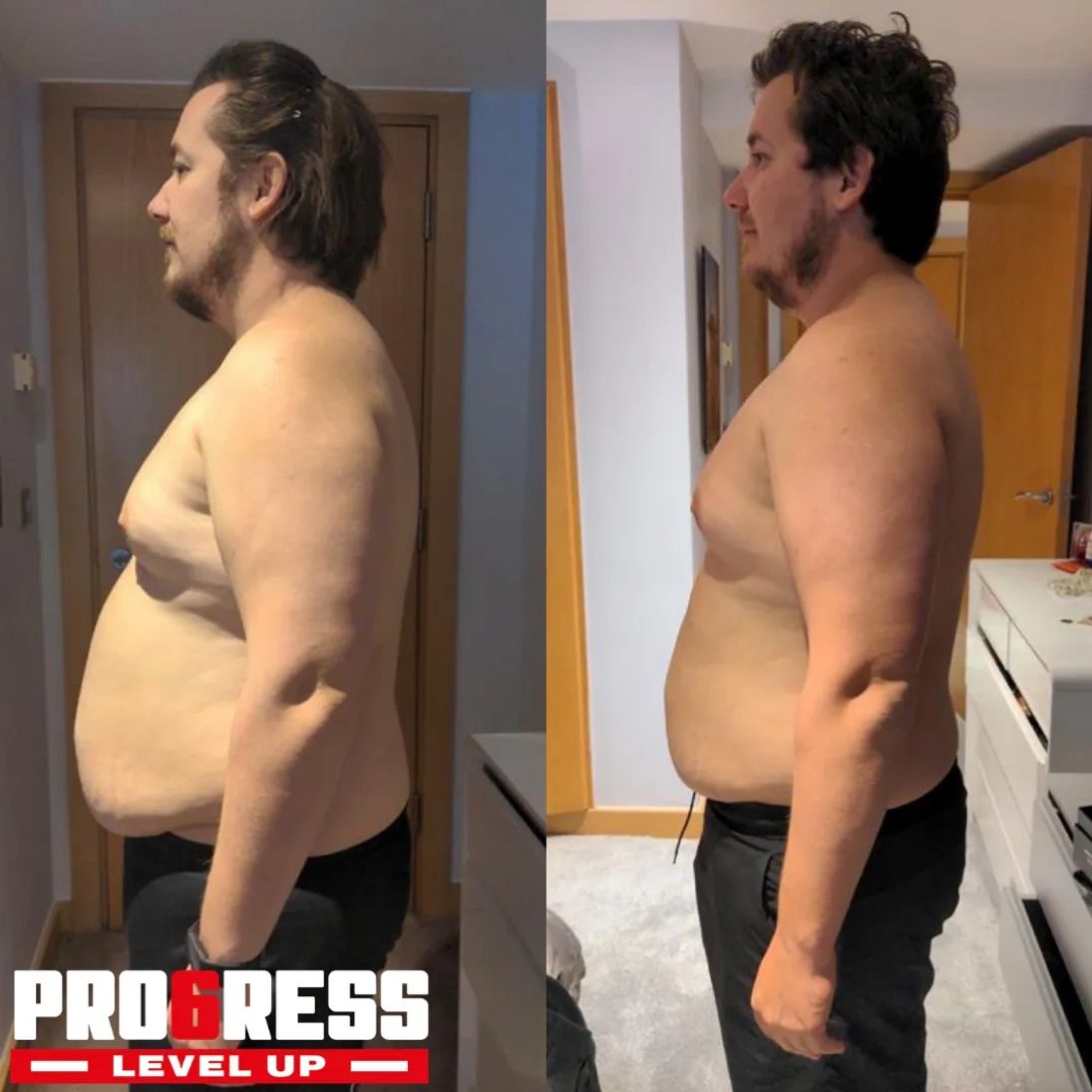Male side profile fat loss transformation after Andres Fitness coaching programme