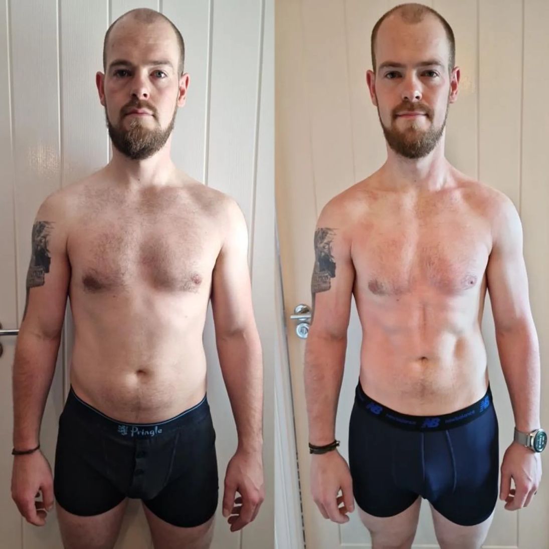Male physique transformation showing leaner midsection after Andres Fitness PT coaching