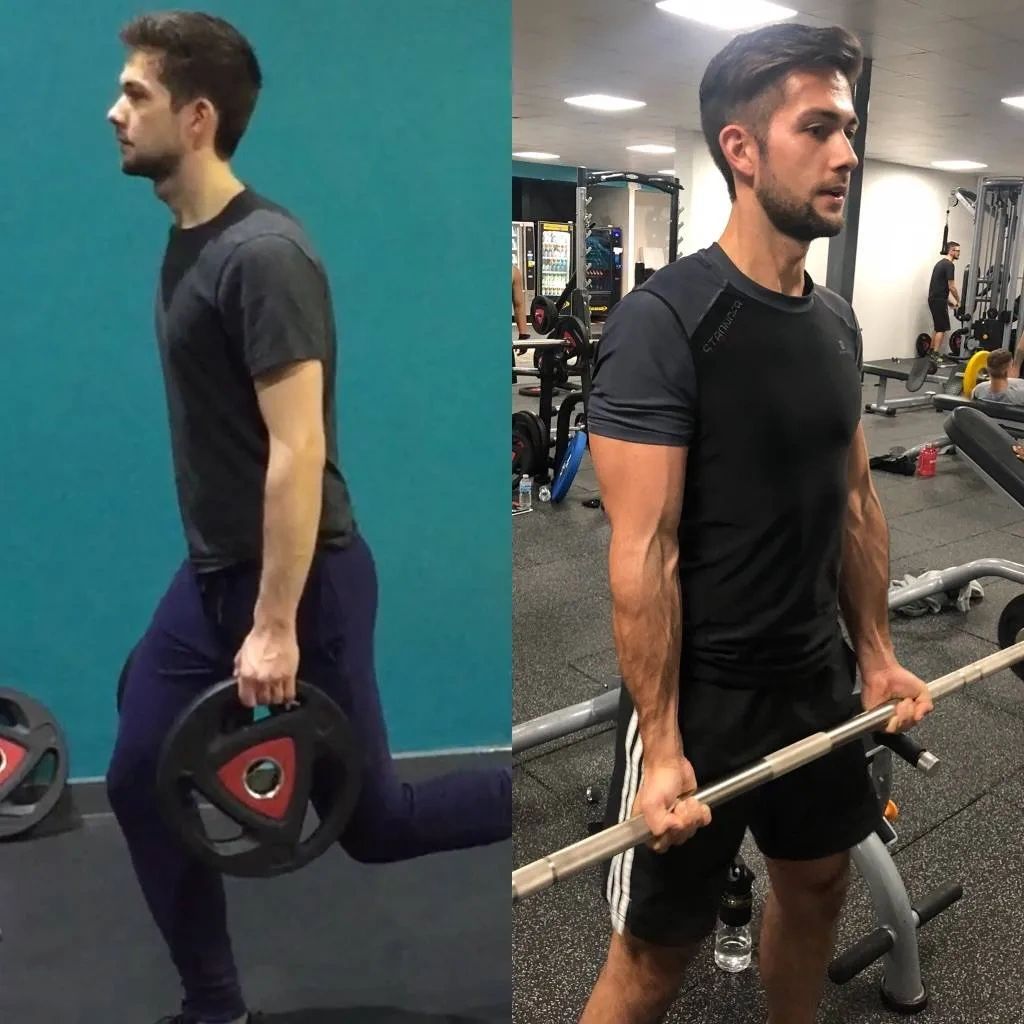 Andres performing dumbbell lunges and barbell rows at Andres Fitness